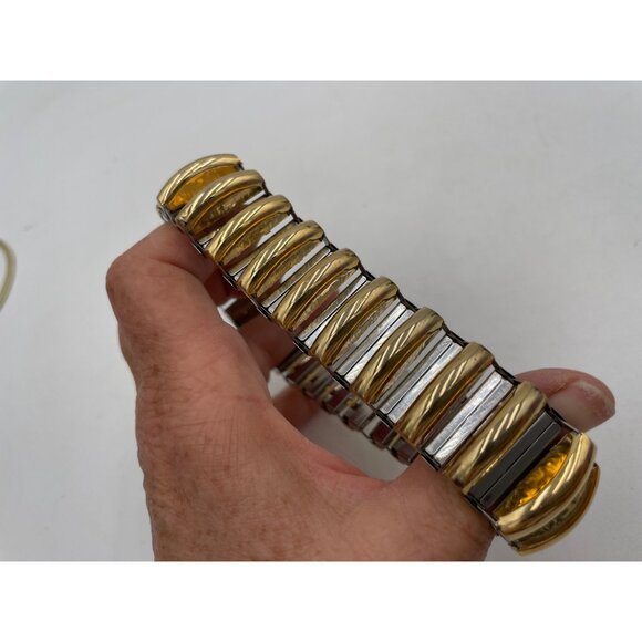 Vintage Gold & Silver Stretch Bracelet Ridged Design For Women - Picture 4 of 4